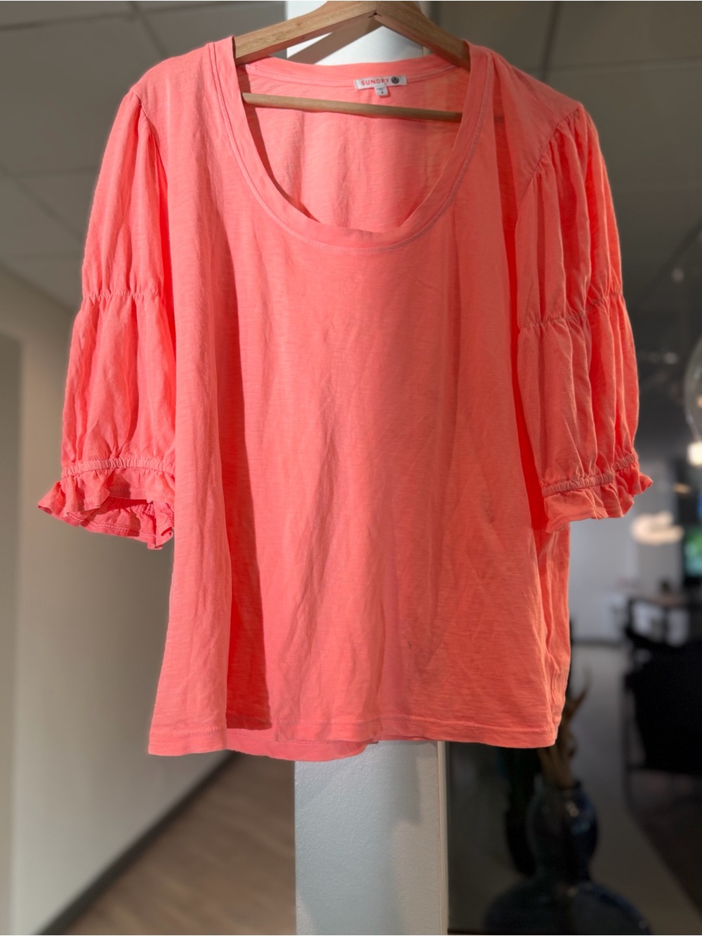 Sundry Made in USA Puff-Sleeve Cotton Top XL